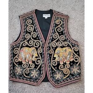 Vintage Carol Horn Workshop Elephant Vest – Beaded, Sequined, Embroidered – M/L